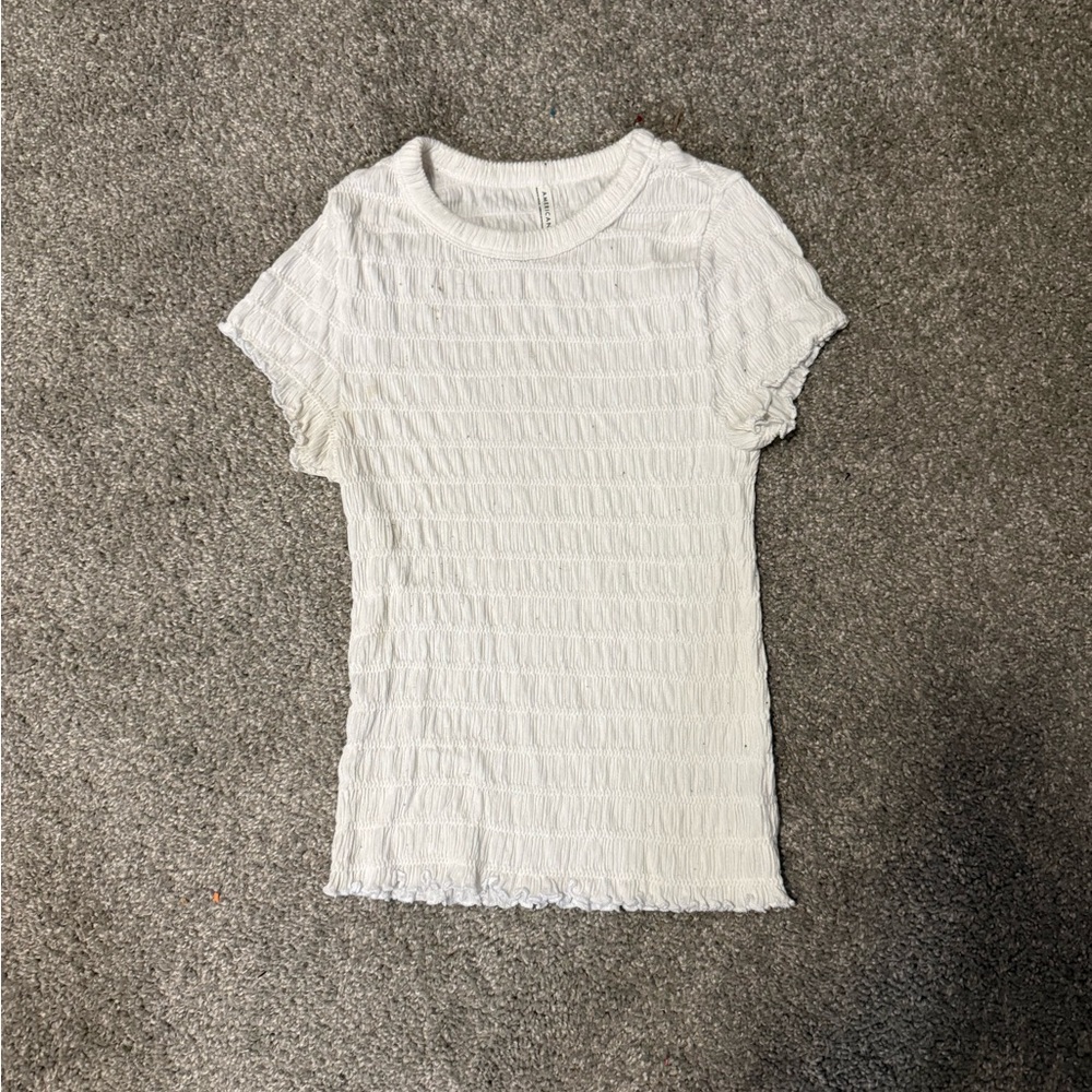 American Eagle Outfitters Textured White Short Sleeve Top
